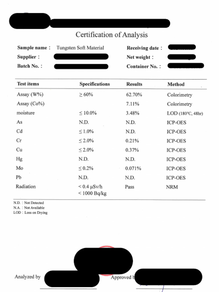 Example of WC Sludge Analysis Certificate | PDF