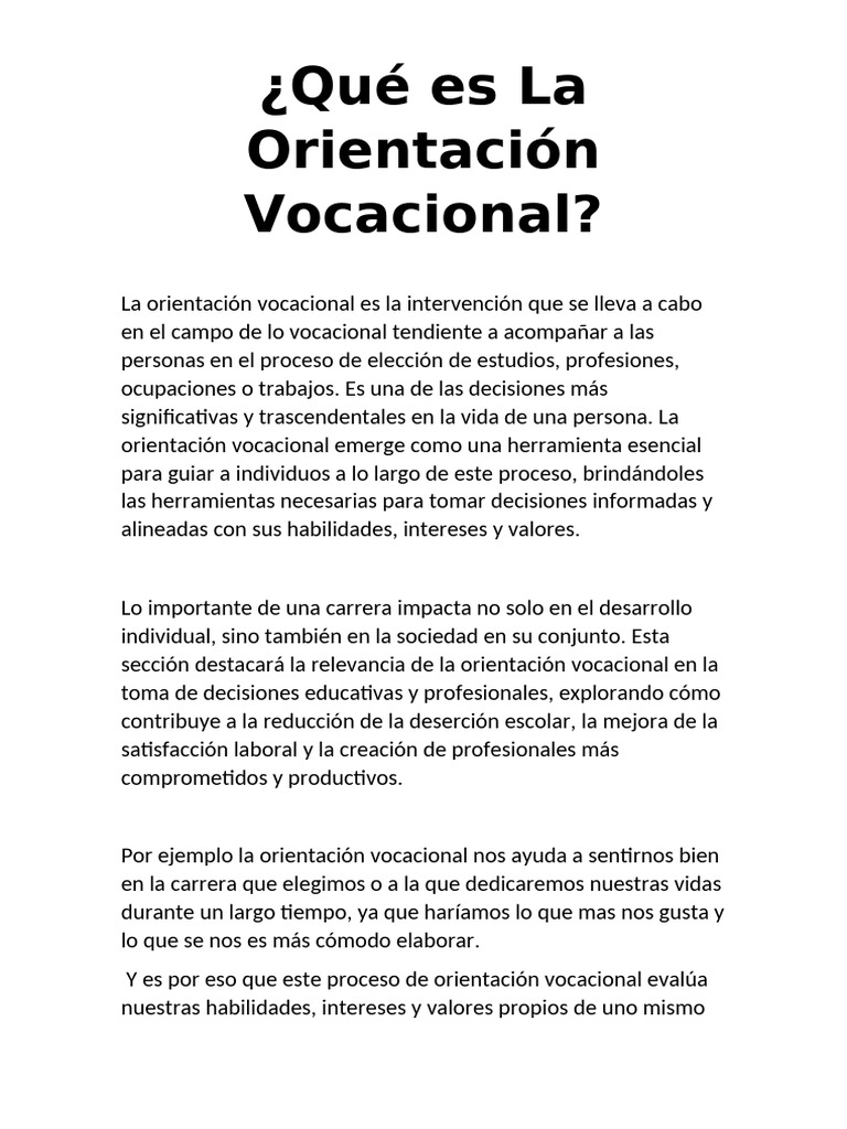 Importancia de la Orientación Vocacional | PDF | Toma de decisiones ...