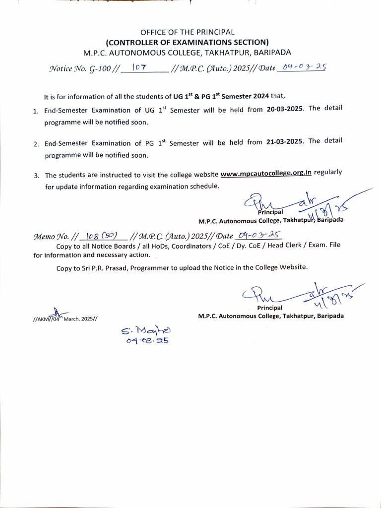 UG 1st & PG 1st Exam 2024 | PDF