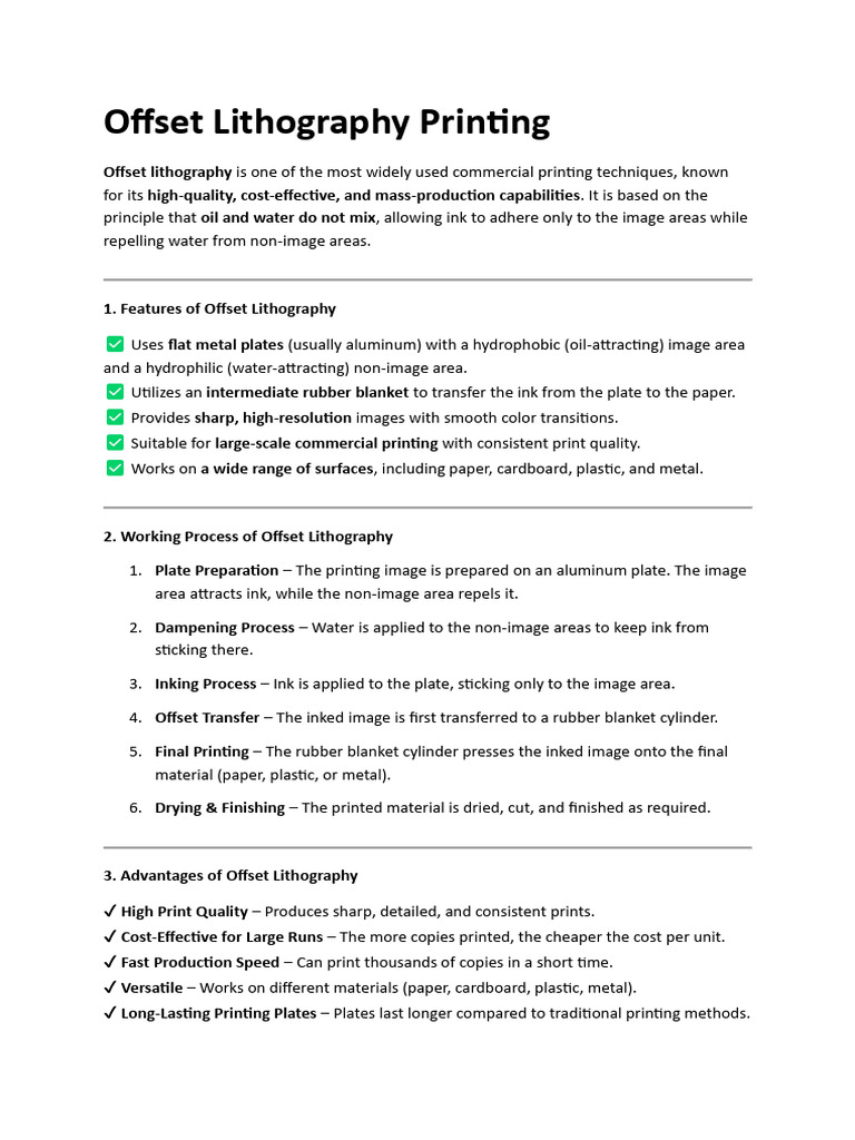 Offset Lithography: Pros and Cons | PDF | Lithography | Printing