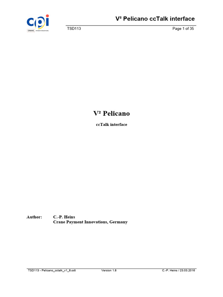 V² Pelicano ccTalk Interface Guide | PDF | Network Packet | Flash Memory