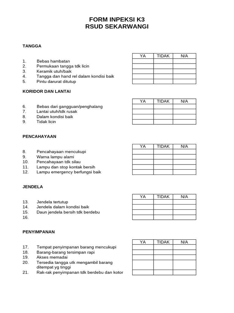 FORM 05 Inspeksi K3 Rumah Sakit | PDF