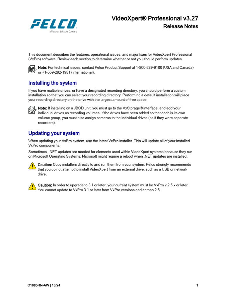Pelco Vxprofessional v3.27 Release Notes en | PDF | Microsoft Windows ...