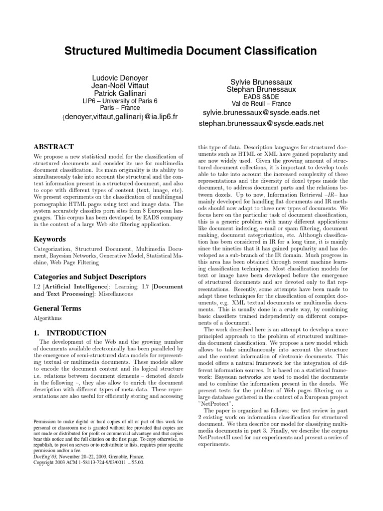 Structured Multimedia Document Classification | PDF | Statistical ...