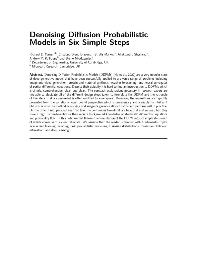 Denoising Diffusion Probabilistic Models in Six Simple Steps | PDF ...