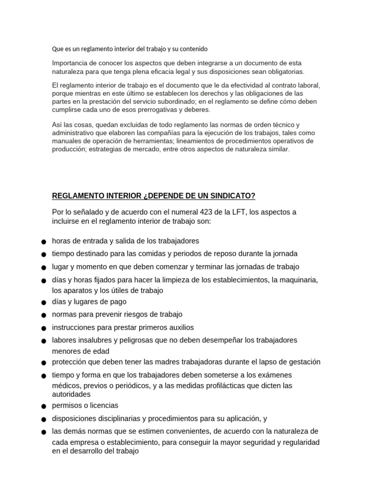 Qué es el reglamento interior de trabajo | PDF | Derecho laboral ...