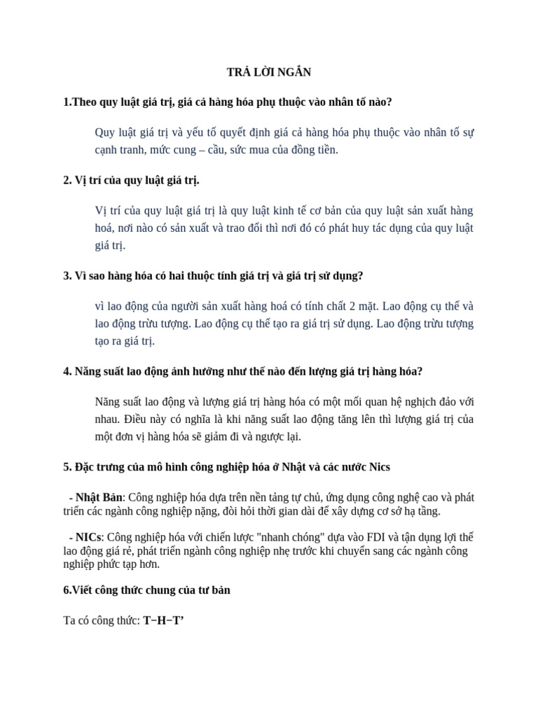 TRẢ LỜI NGẮN - POW 151 | PDF