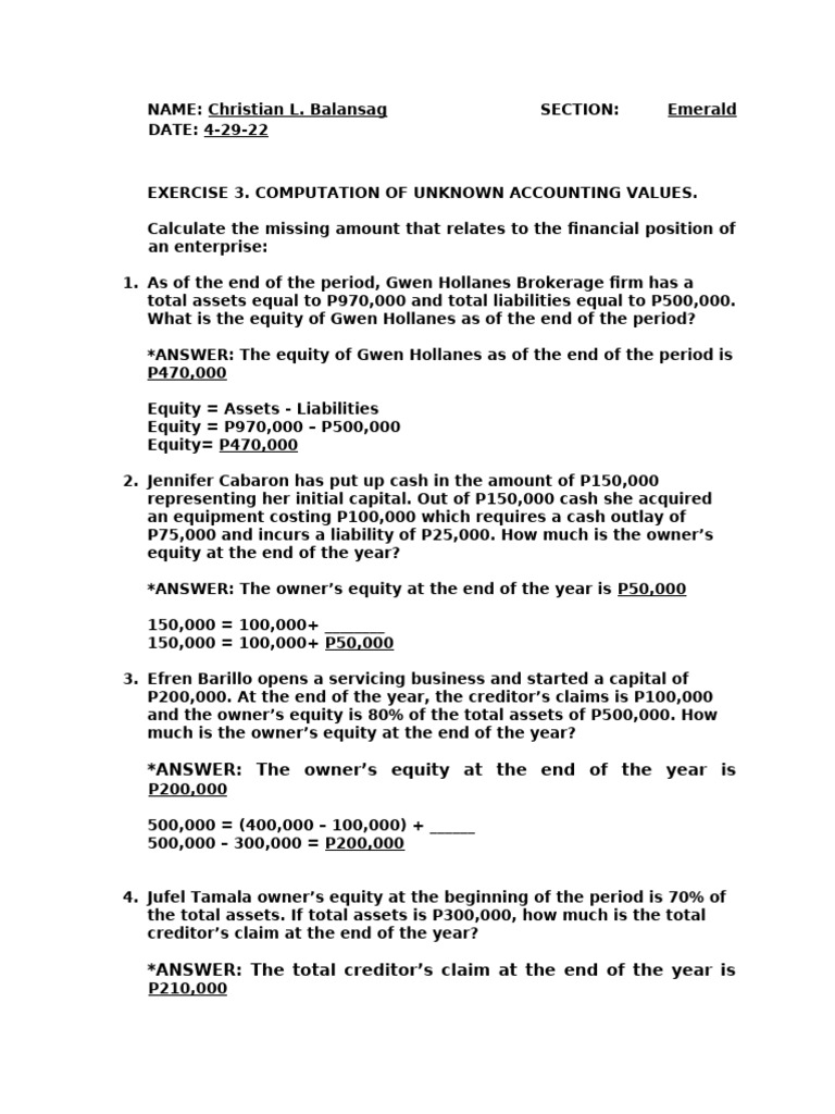 Accounting Value Computation Exercises | PDF | Equity (Finance) | Economies