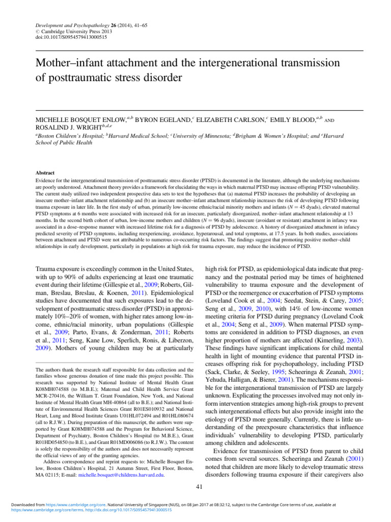 Mother-Infant Attachment and The Intergenerational Transmission of ...