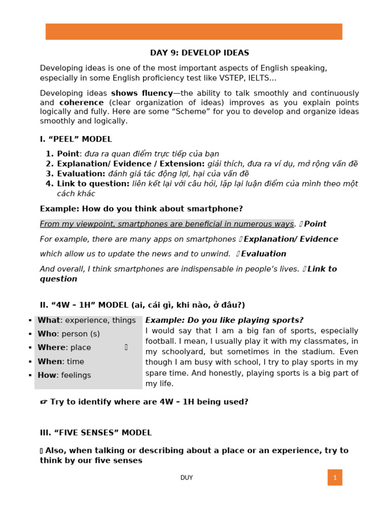 Developing Ideas for English Speaking | PDF | Learning | Cognition