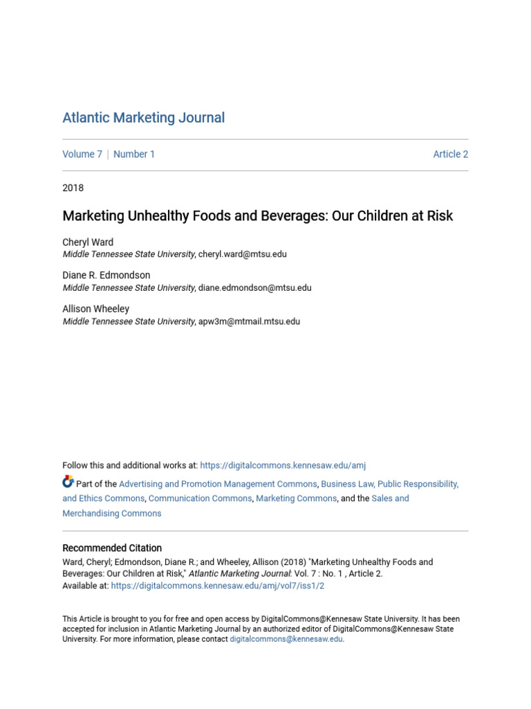 Marketing Risks of Unhealthy Foods to Kids | PDF | Obesity | Advertising