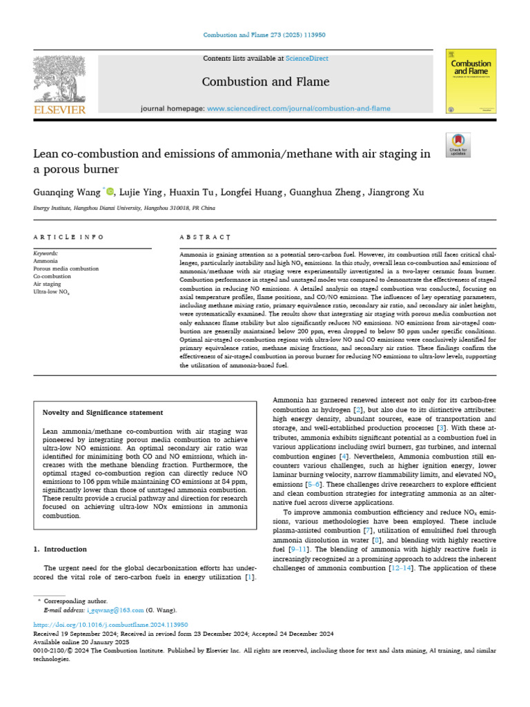 Lean Co-Combustion of Ammonia/Methane | PDF | Combustion | Ammonia