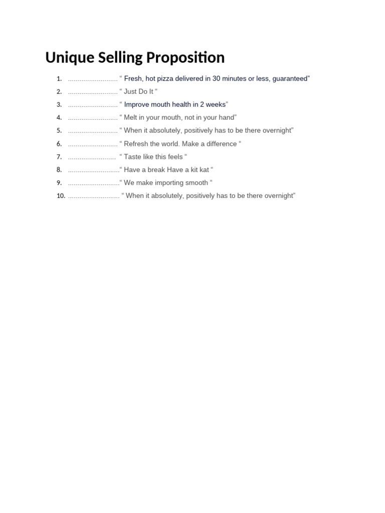 Effective Unique Selling Propositions | PDF