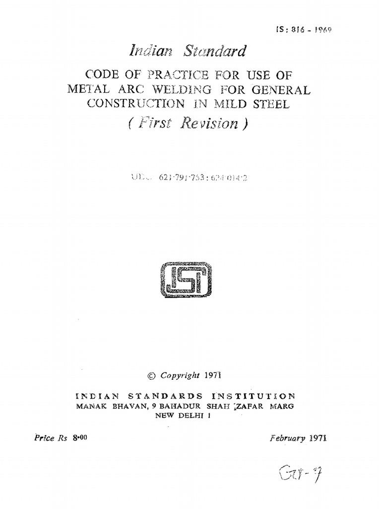 Metal Arc Welding Code for Mild Steel | PDF | Bending | Stress (Mechanics)