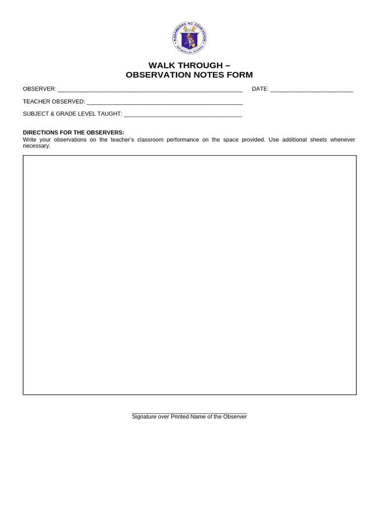Classroom Observation Notes Template | PDF
