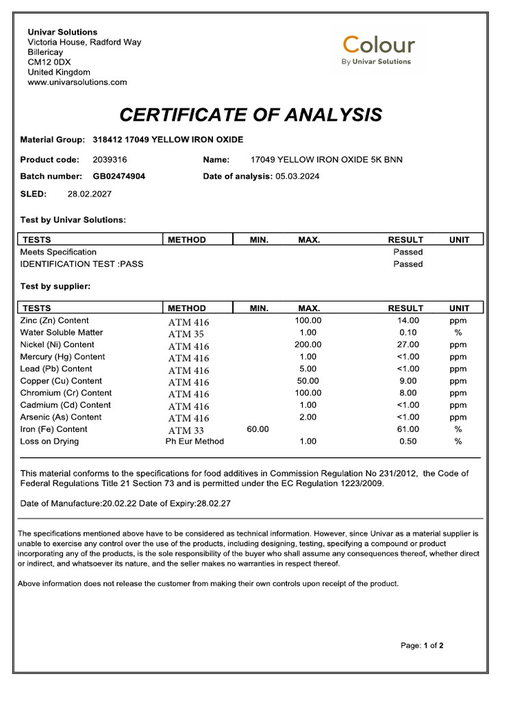 Coa 1709 - Yellow Iron Oxide | PDF