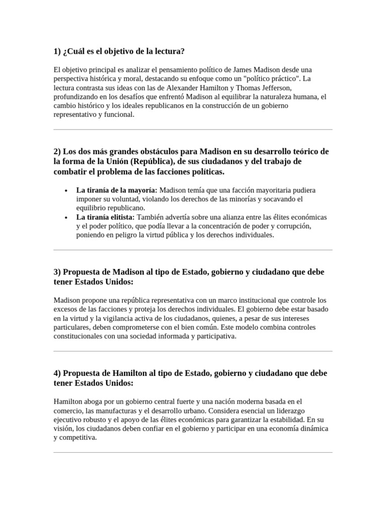 Madison: Equilibrio Político y Moral | PDF | James Madison | Alexander ...
