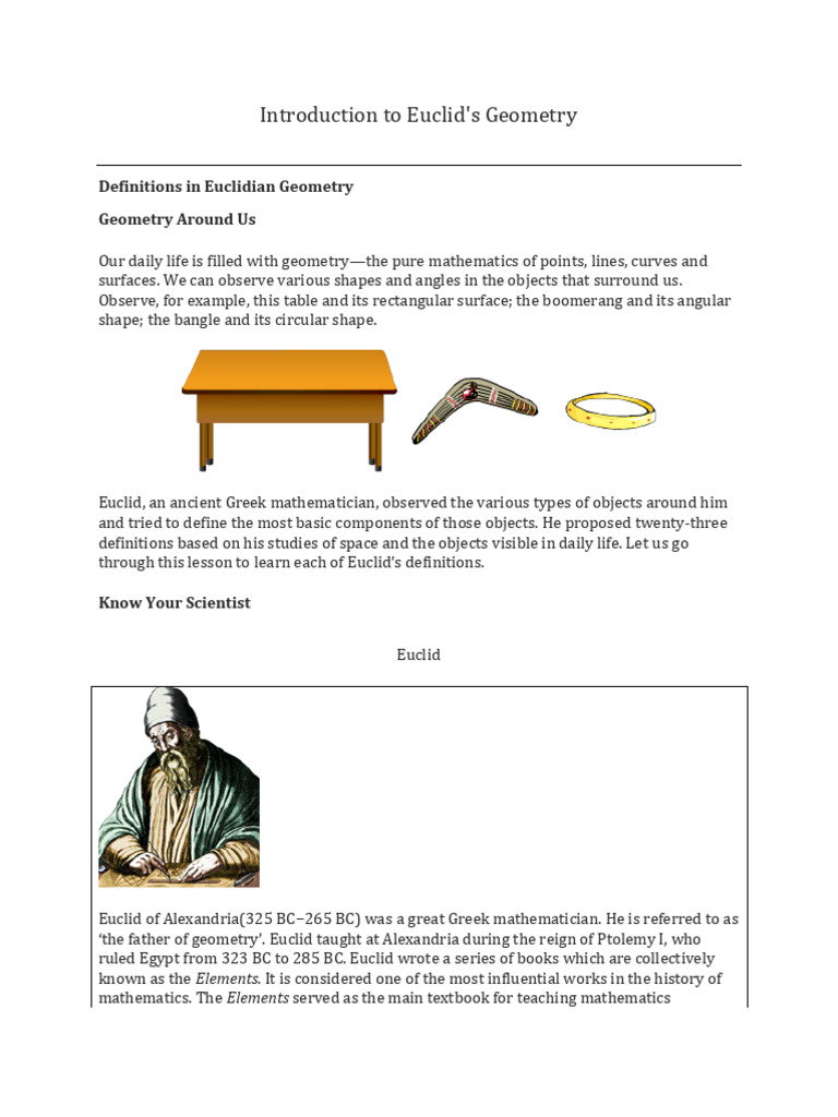 Euclid's Geometry: Key Definitions & Axioms | PDF | Euclidean Geometry ...