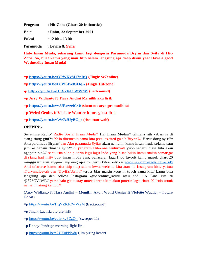 Script Hit-Zone (Brynn & Syifa) - 22 September 2021 | PDF