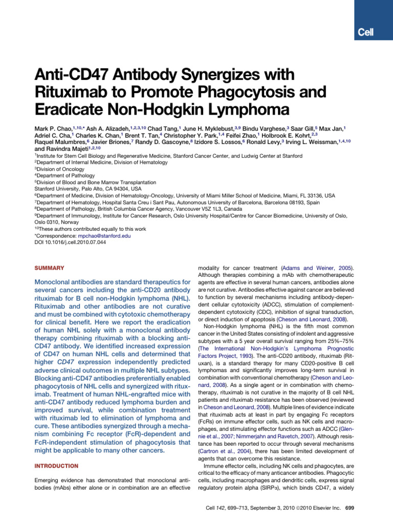 Anti CD47 Antibody Synergizes With Rituximab To PR | PDF | Lymphoma ...