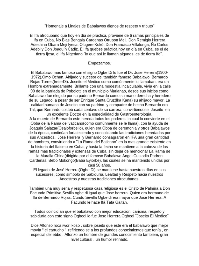 Legado de Babalawos Famosos en Cuba | PDF | Santeria | Cuba