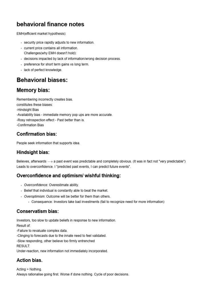 Behavioral Finance Notes 2 | PDF | Behavioral Economics | Efficient ...