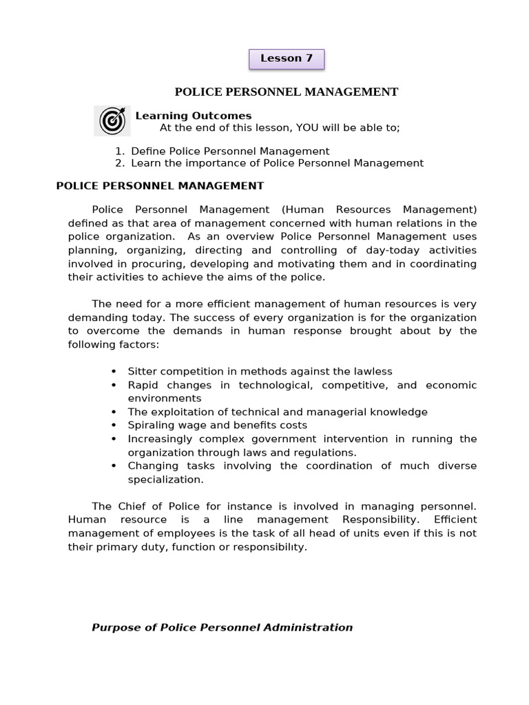 Police Personnel Management Overview | PDF | Recruitment | Employment
