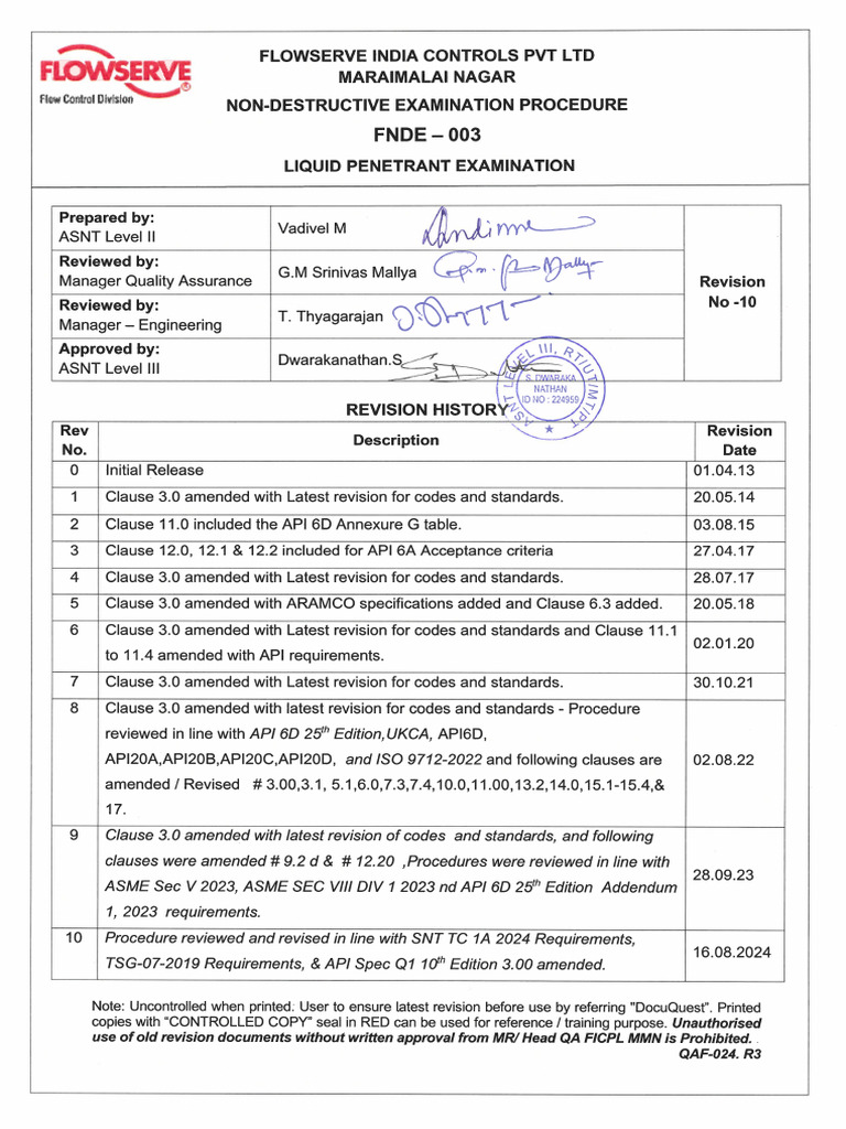 Liquid Penetrant Examination Procedure | PDF | Nondestructive Testing ...
