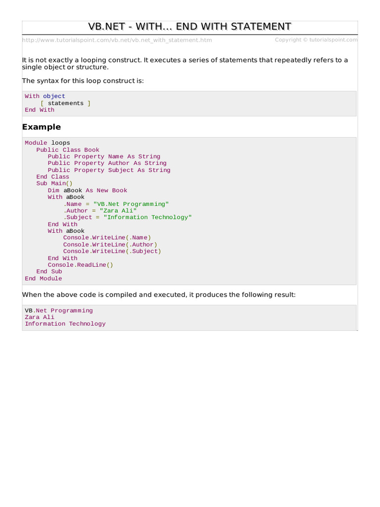 VB.NET WITH... END WITH Statement | PDF