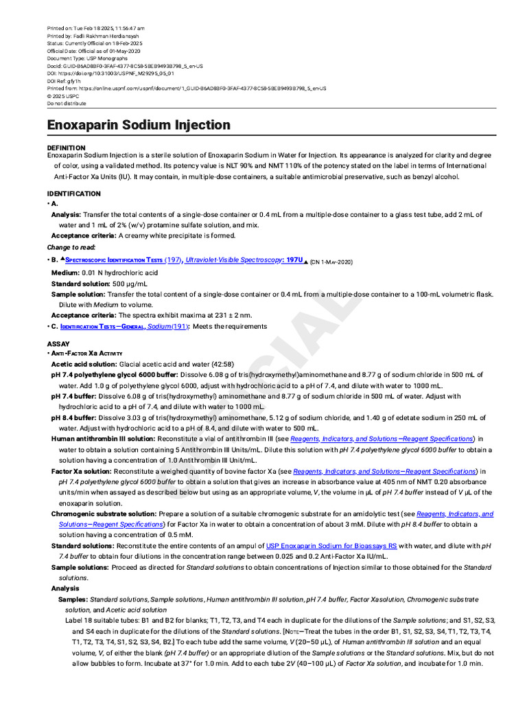 Enoxaparin Sodium Injection USP Monograph | PDF | Buffer Solution | Ph