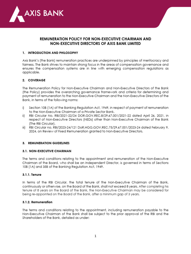 Axis Bank Remuneration Policy Overview | PDF | Employee Benefits ...