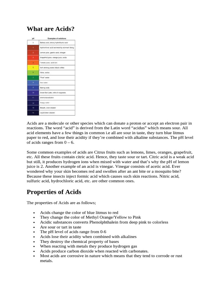 Understanding Acids: Properties and Examples | PDF