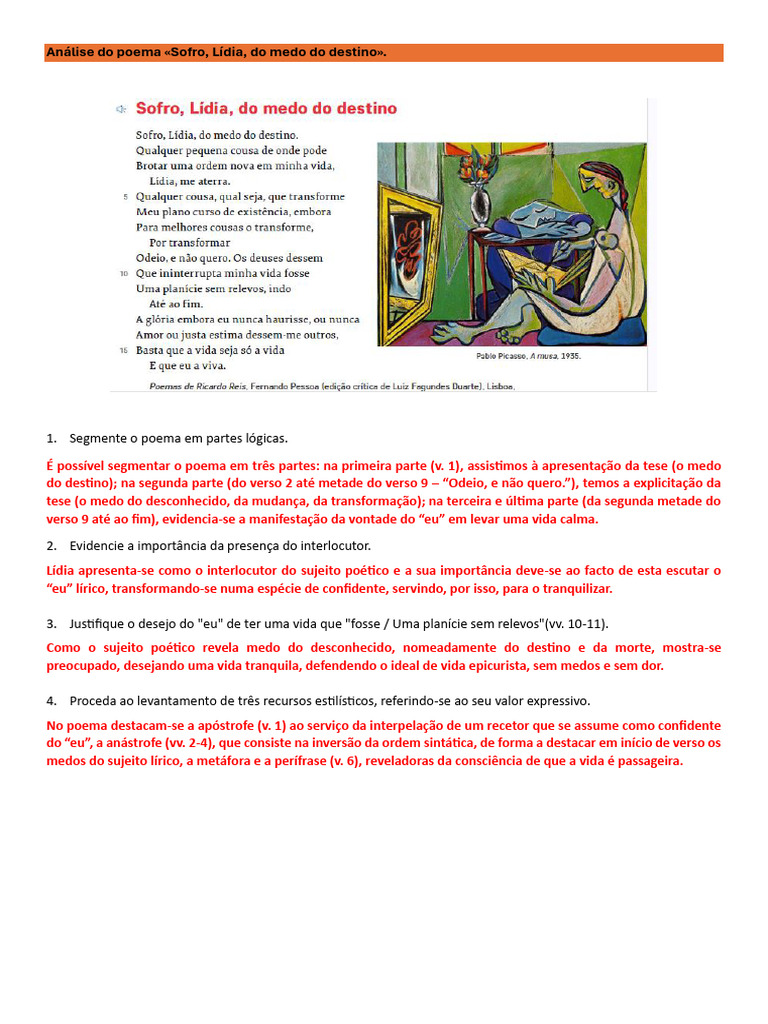 Análise Do Poema - Sofro - Lida - Com - Medo - Destino | PDF