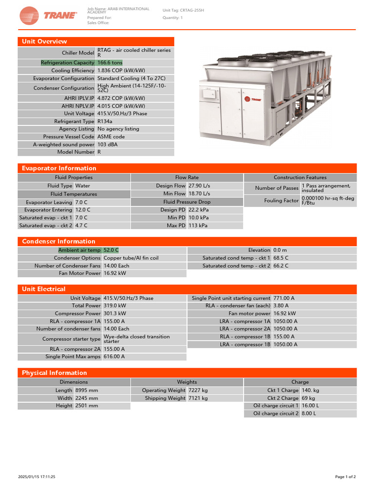 RTAG Air-Cooled Chiller Specs | PDF | Manufactured Goods | Engineering ...