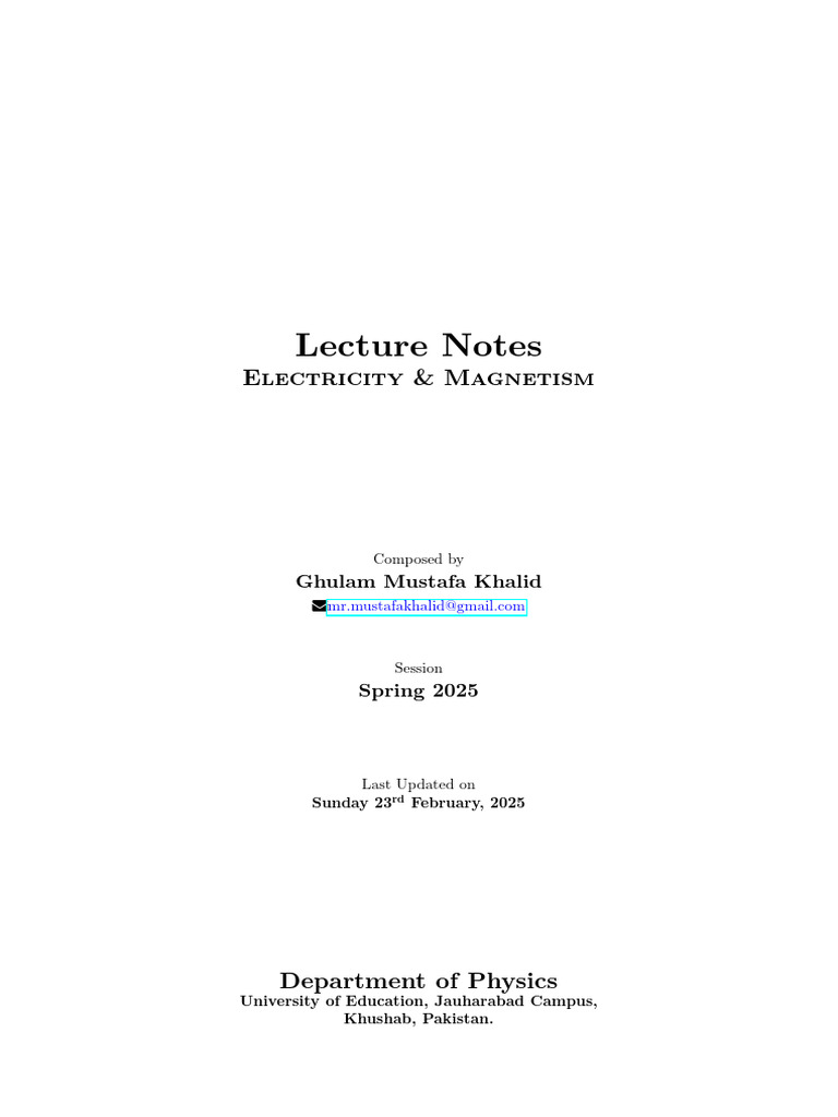 Electricity and Magnetism Lecture Notes | PDF | Electric Field | Sphere