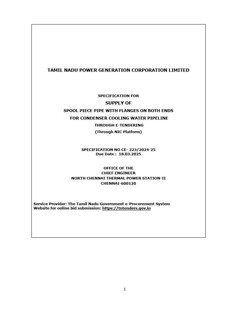 E-Tender for Cooling Water Pipeline Pipe | PDF | Public Key ...