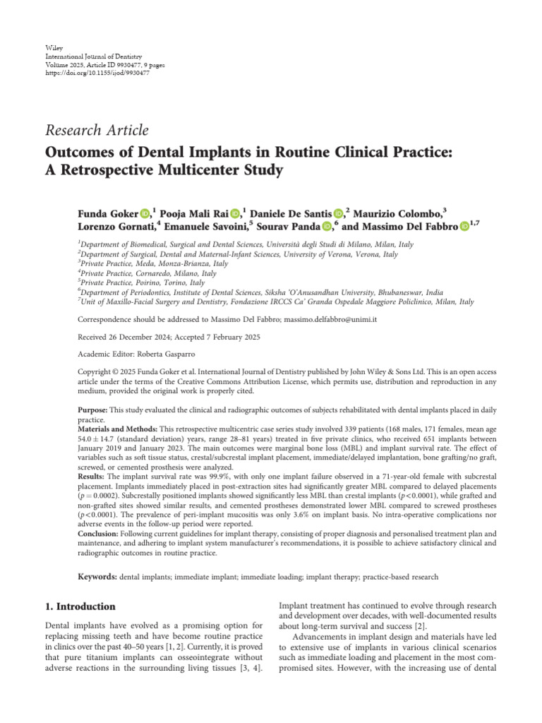 Outcomes of Dental Implants in Routine Clinical Practice | PDF | Dental ...