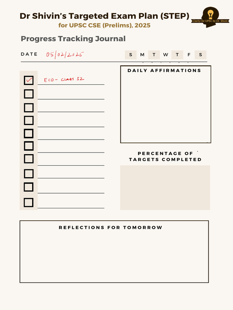 UPSC CSE 2025 Exam Progress Journal | PDF