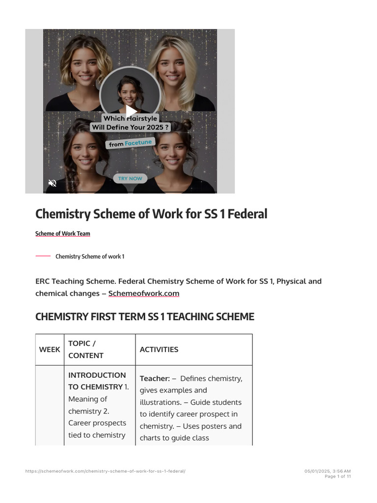 SS1 Chemistry First Term Scheme | PDF | Hydrocarbons | Carbon