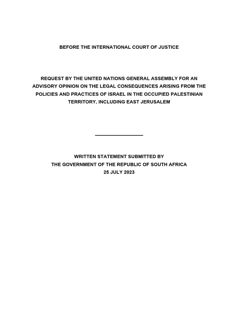 South Africa's Statement on Israel-Palestine ICJ Case | PDF ...