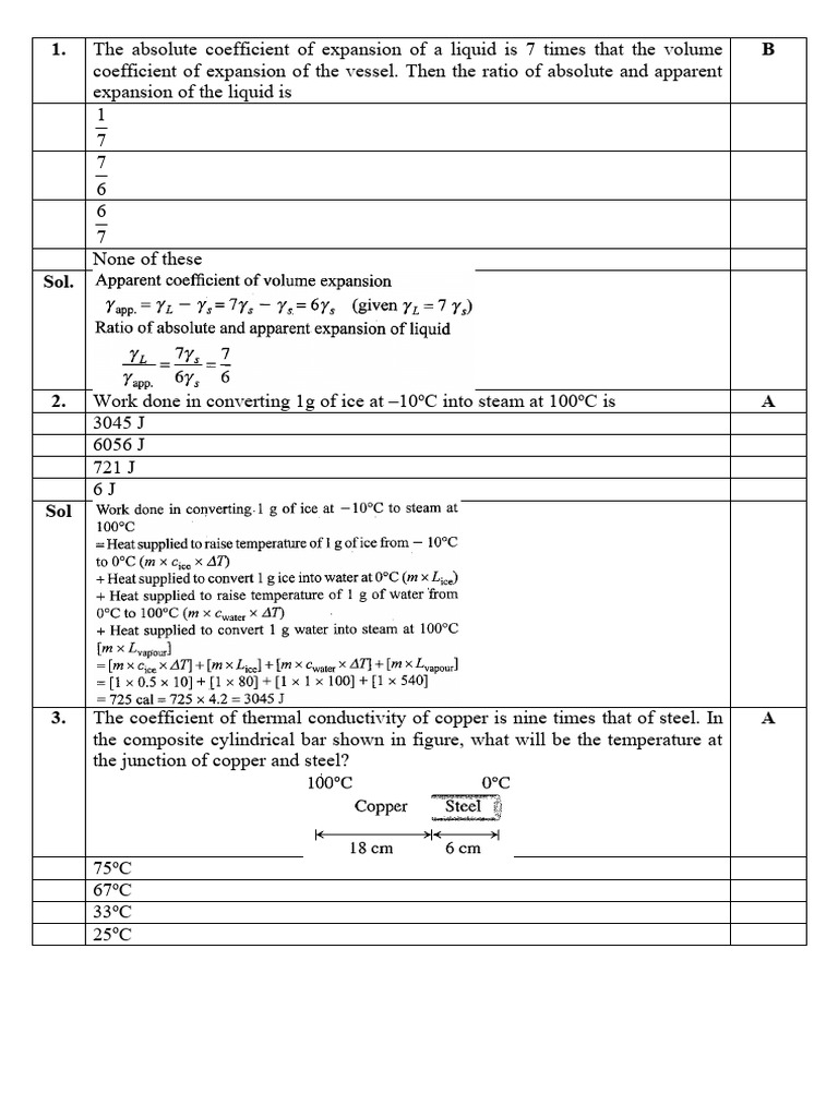 Physics and Chemistry Problem Solutions | PDF | Gases | Thermal Expansion