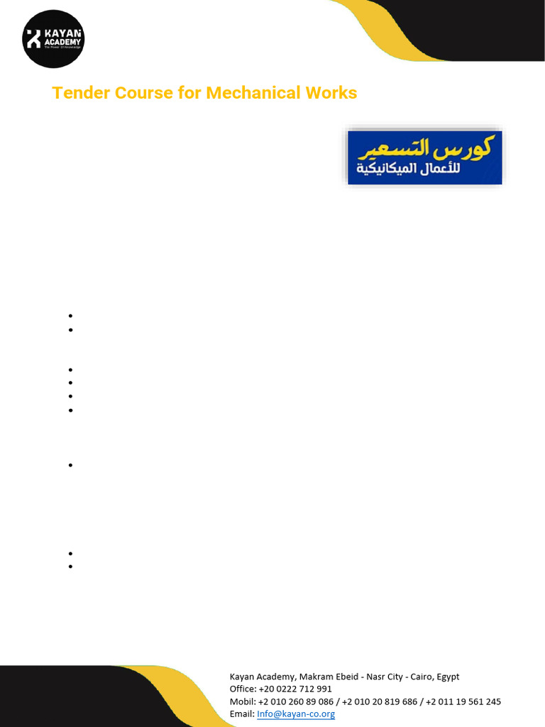 Tender Course For Mechanical Works | PDF
