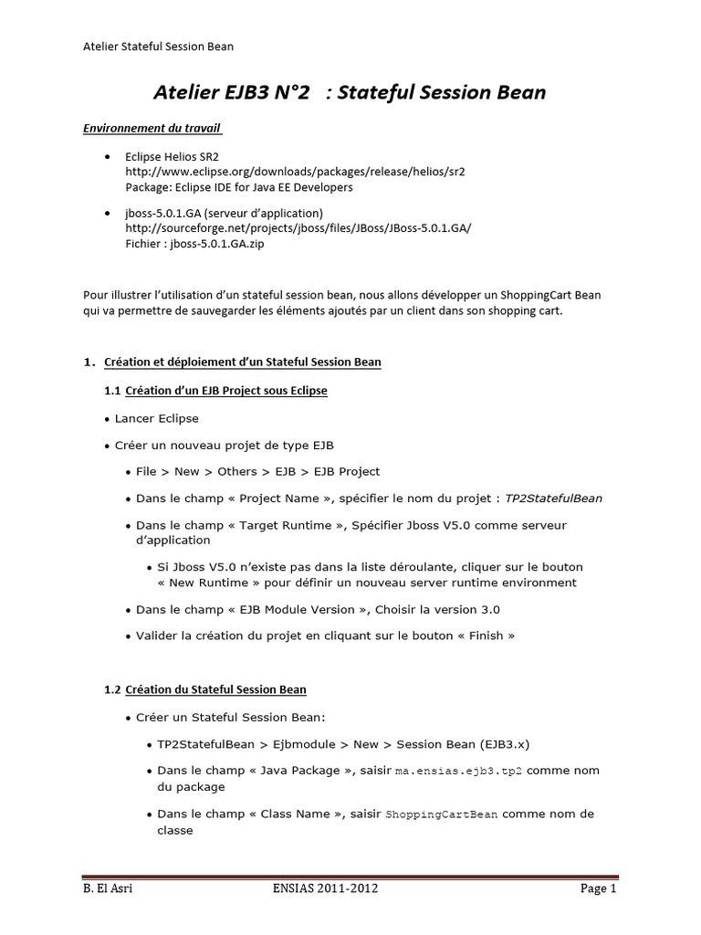 Atelier sur les Stateful Session Beans EJB3 | PDF | Java (Langage de ...