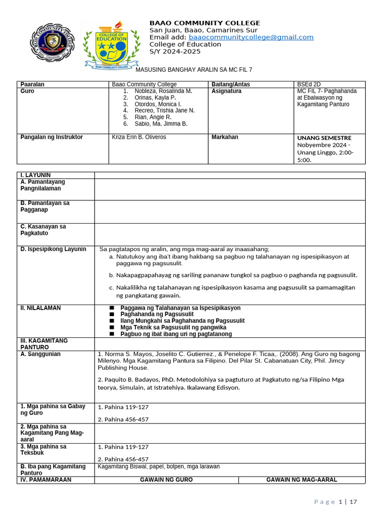 Ika 6 Na Pangkat. Pagsusulit at TOS | PDF