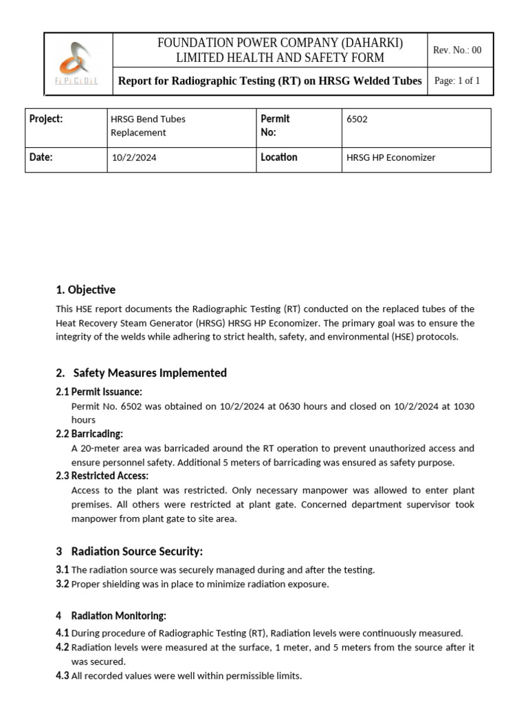 HRSG Welded Tubes RT Safety Report | PDF