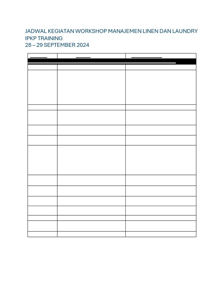 Rundown Acara WS Laundry, September, IPKP TRaining | PDF