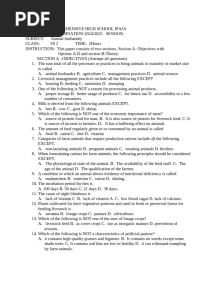 SS2 Animal husbandry 3rd term exam questions 2023