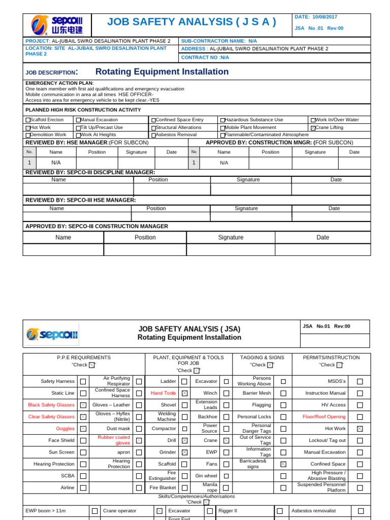 Job Safety Analysis for Rotating Equipment | PDF | Crane (Machine ...