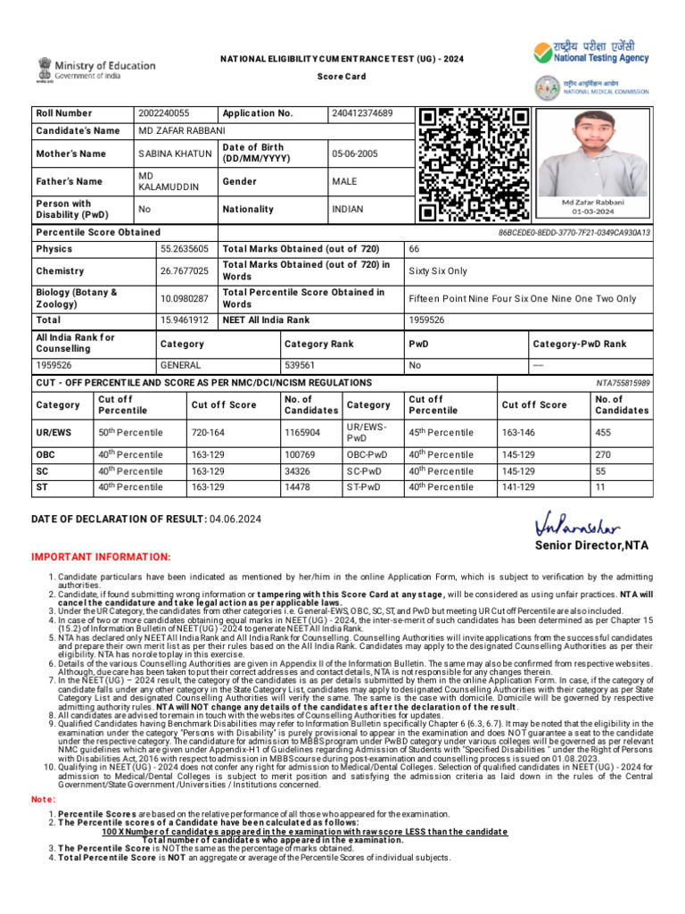 Neet - Ntaonline.in Frontend Web Scorecard Index | PDF | Academia ...