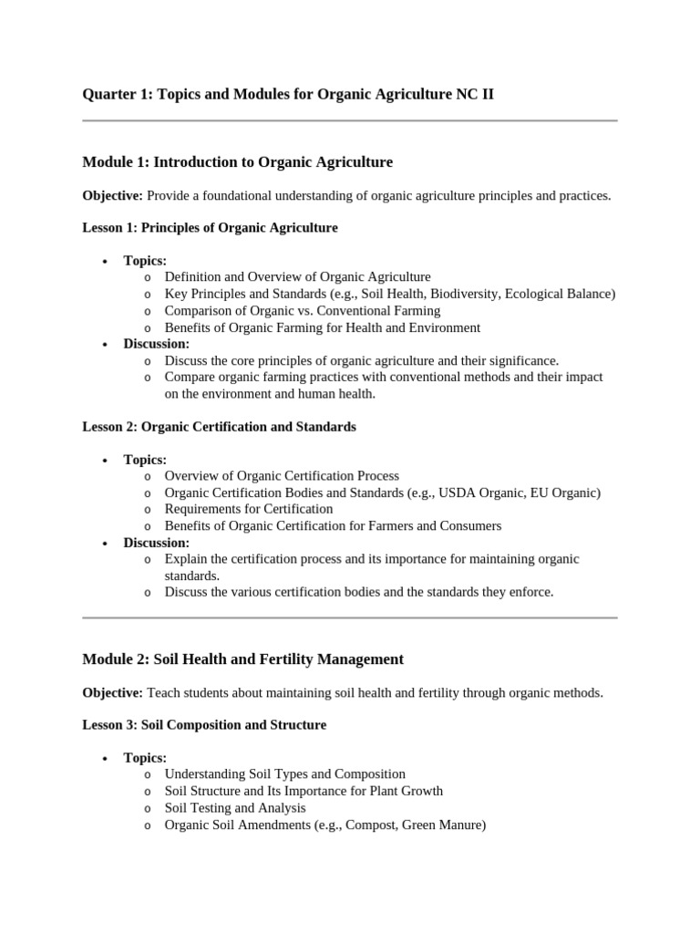 Organic Agriculture NC II: Q1 Modules Overview | PDF | Organic Farming ...
